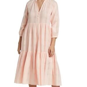 Veronica Beard Sarita Tiered Midi Dress Sz S Light Pink Cotton Linen Lightweight